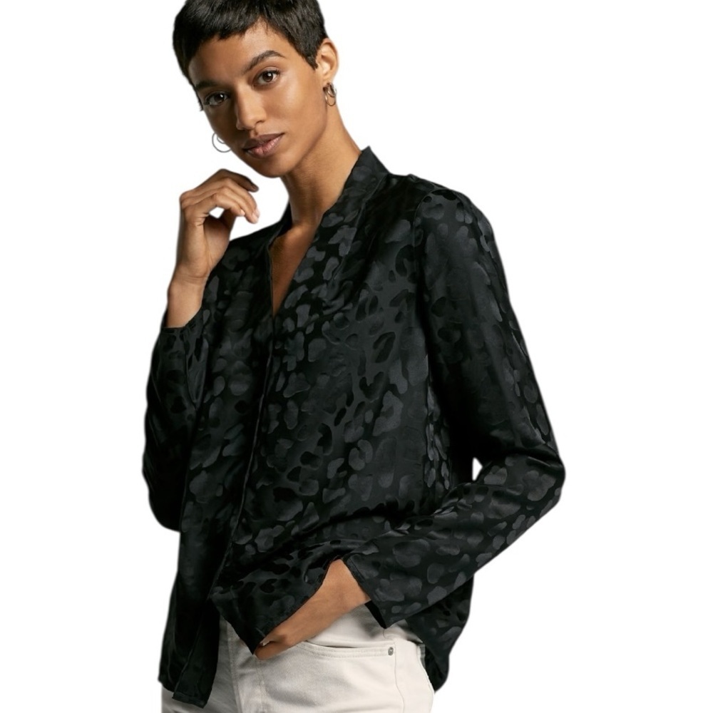 Babaton Black Leopard Power Blouse Silk Viscose Small